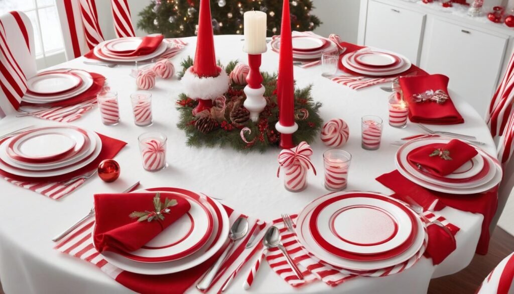 Playful candy cane with red and white decor.