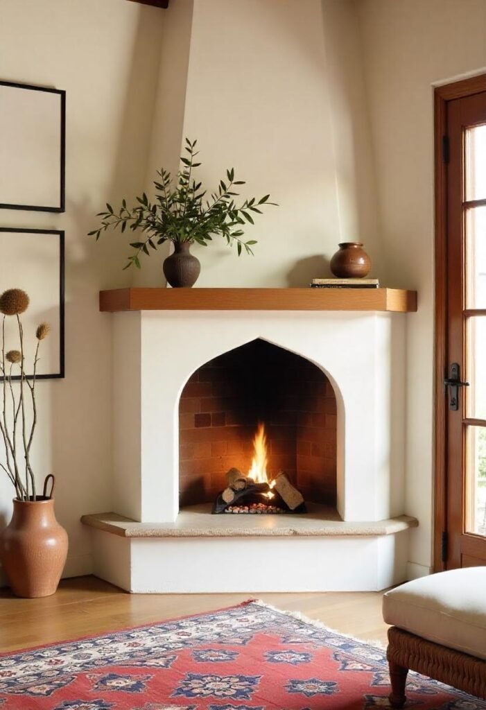 Mediterranean corner fireplace decor ideas with timeless elegance.