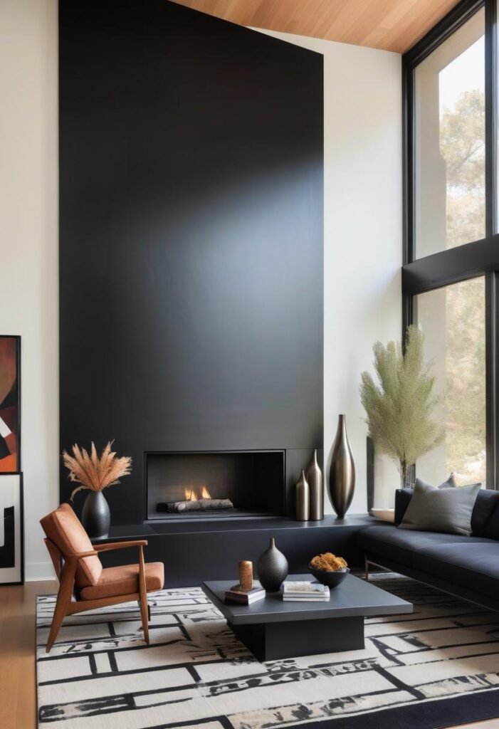 Modern corner fireplace decor ideas with minimalist accents.