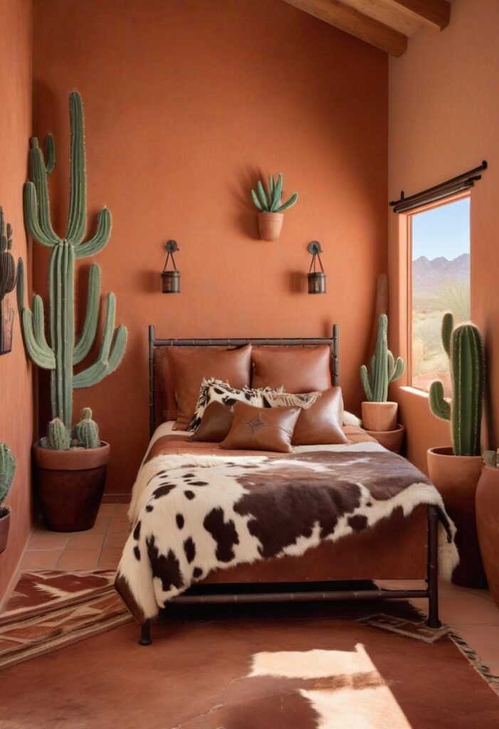 Southwestern desert-style with terracotta walls.