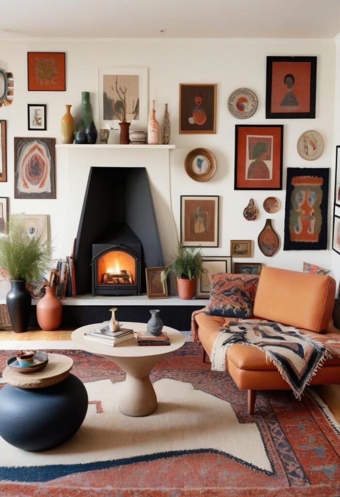  Eclectic corner fireplace decor ideas with bold patterns.