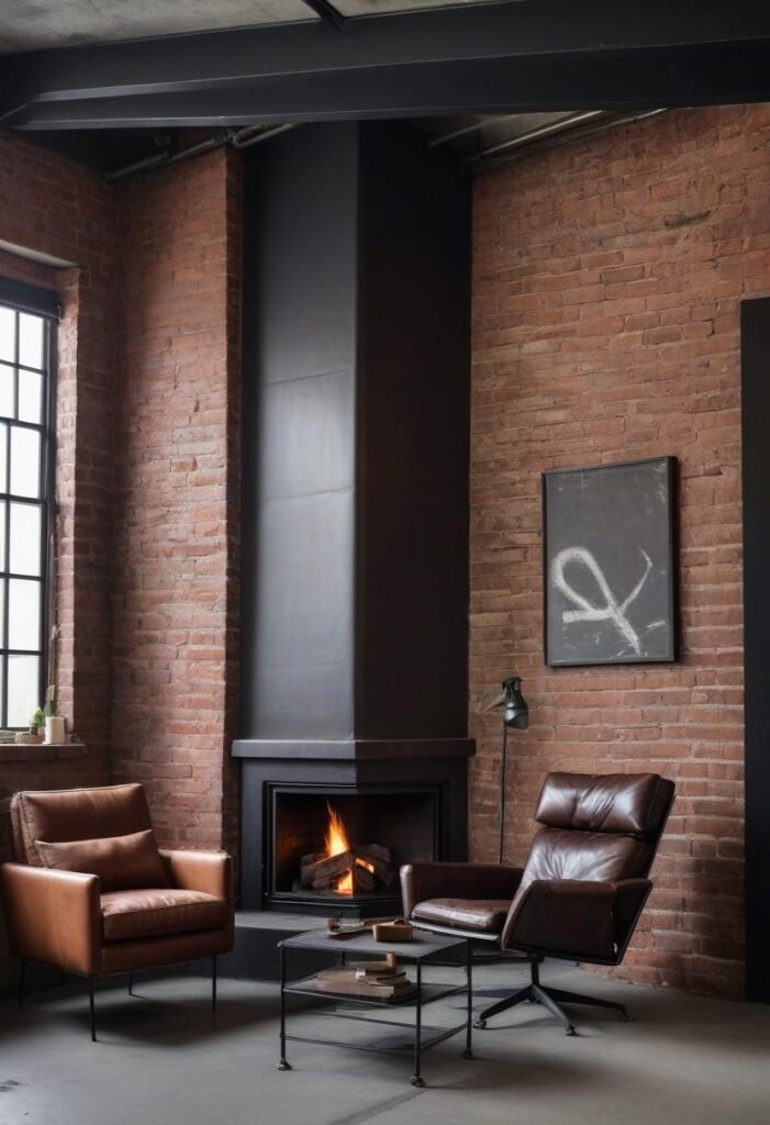  Industrial corner fireplace decor ideas with raw materials.