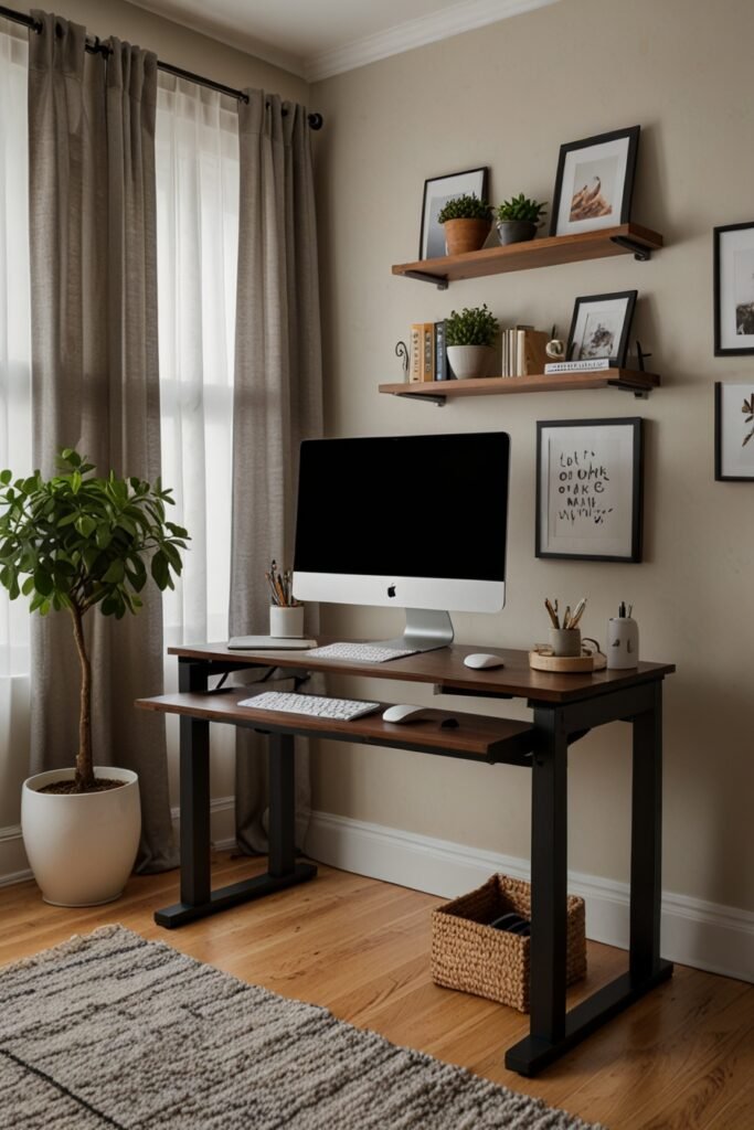 office featuring a standing desk converter with a sleek desk.