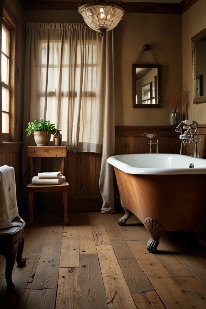 bathroom with a clawfoot tub and rustic décor offering a luxurious feel.