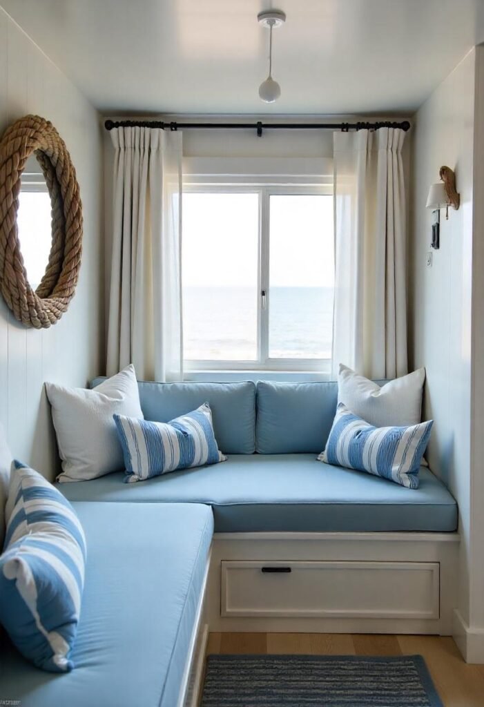 Coastal Cabin with nautical accents and airy tones.