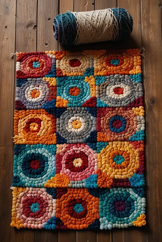 Budget-friendly DIY rug making project for cabin decor.