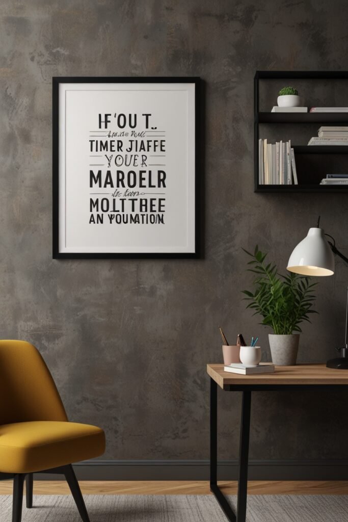 Custom quote art framed with inspirational text on a wall.