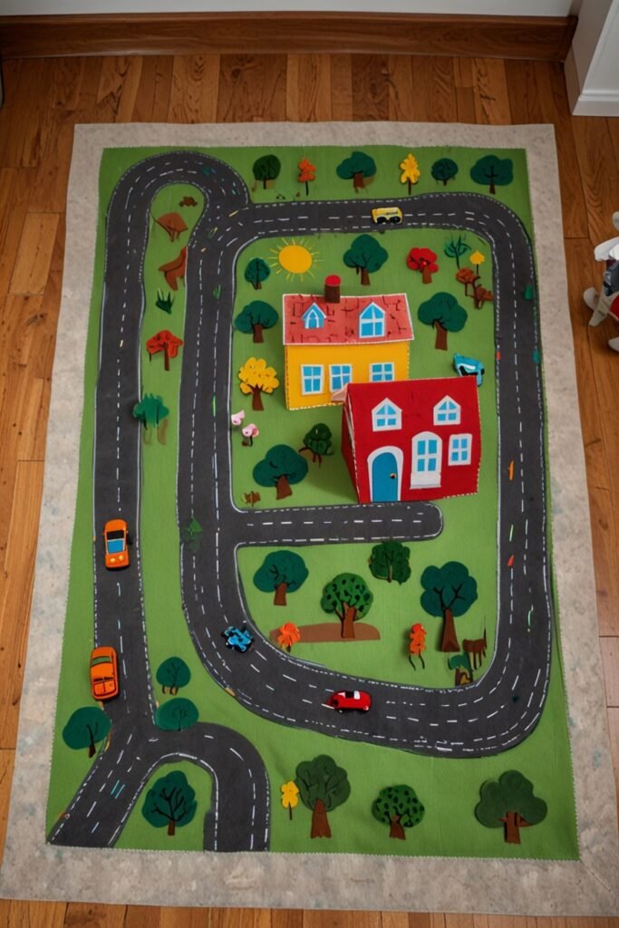 Easy DIY kids room with a felt play mat for interactive play and fun activities.