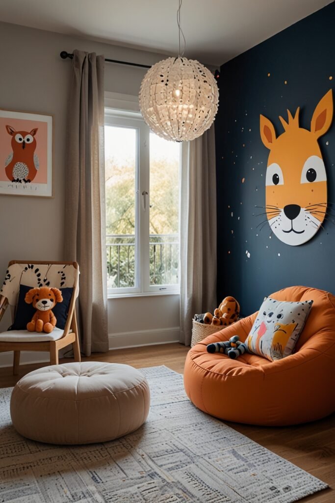 kids room with playful animal chair cushions for added fun and comfort.