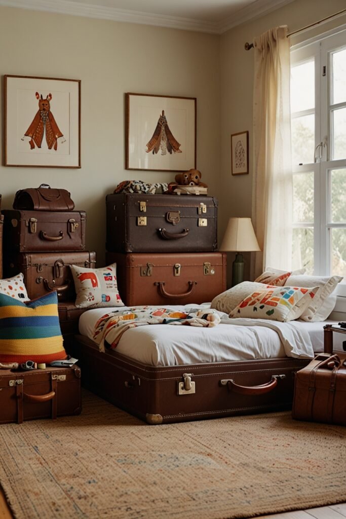 vintage suitcase storage for toys and clothes.