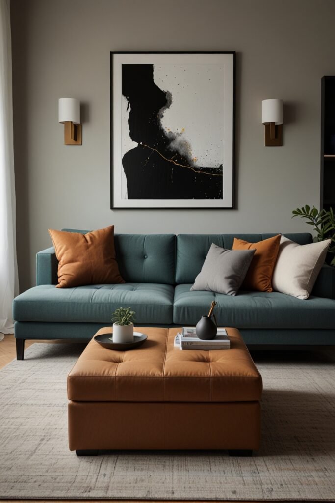 Multi-functional minimalist living room furniture offering both storage and seating for space efficiency.