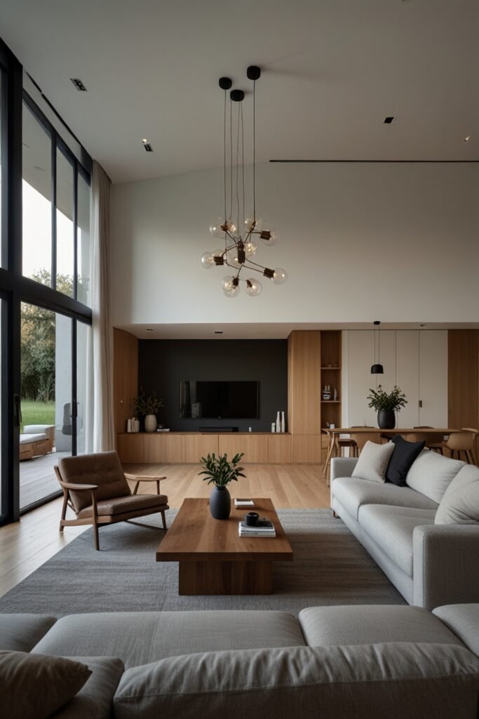 Open floor plan minimalist living room, maximizing space and creating a relaxed atmosphere.