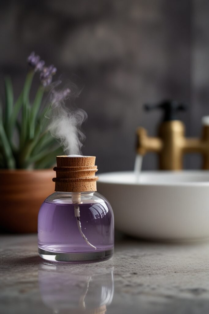 Aromatherapy diffuser in a bathroom for a relaxing atmosphere