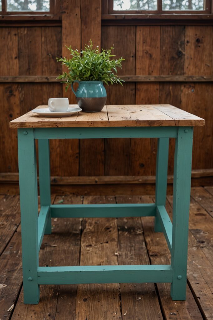 Budget-friendly upcycled furniture piece painted in rustic cabin colors.