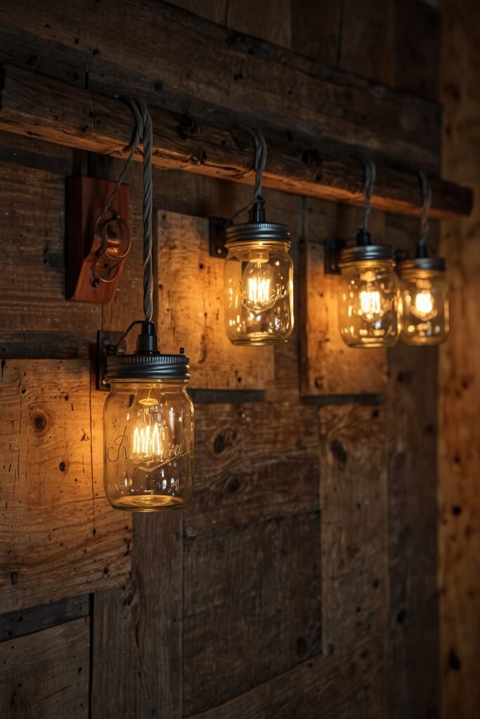 Budget-friendly cabin DIY decor project with mason jar lighting.