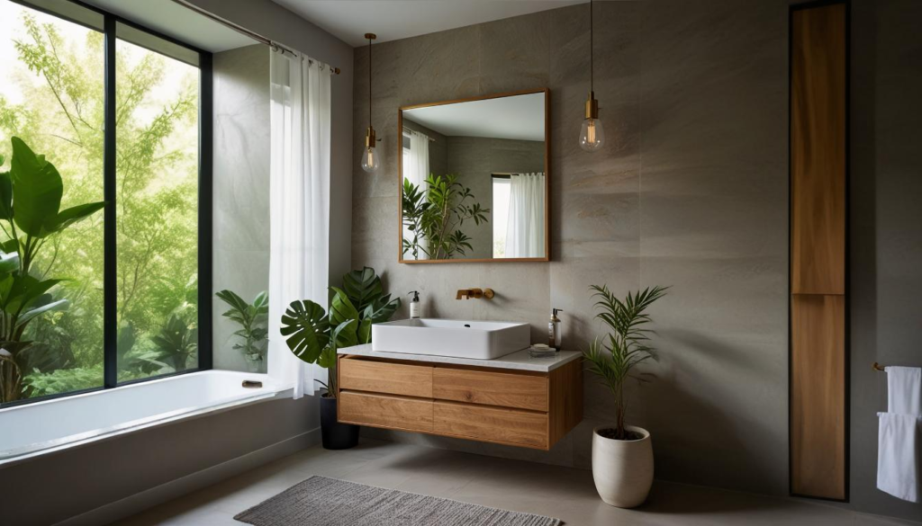 Space-saving floating vanity in a tiny bathroom with a minimalist design.